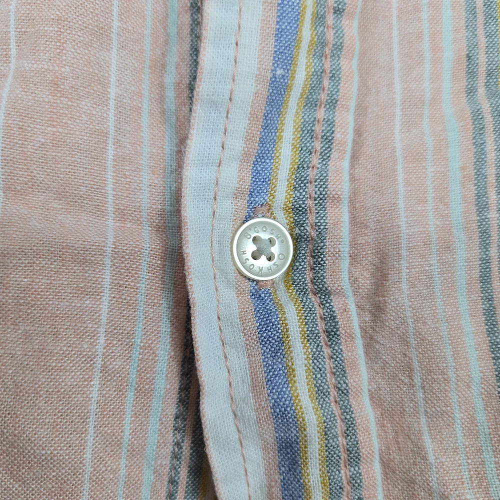 OshKosh Boys Pink Preppy Short Sleeve Striped Textured Button Shirt 6/6A‎ Summer